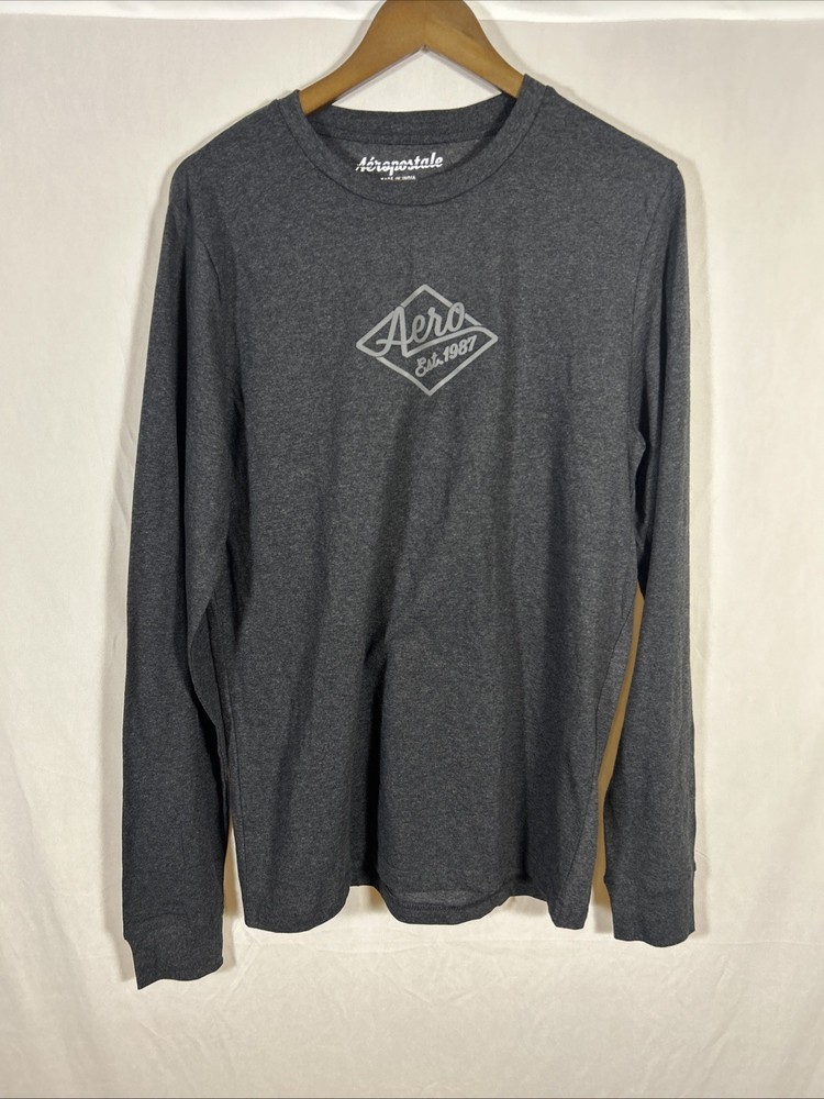 Aeropostale AERO Est 1987 Long Sleeve T Shirt Mens Medium Gray Graphic Logo