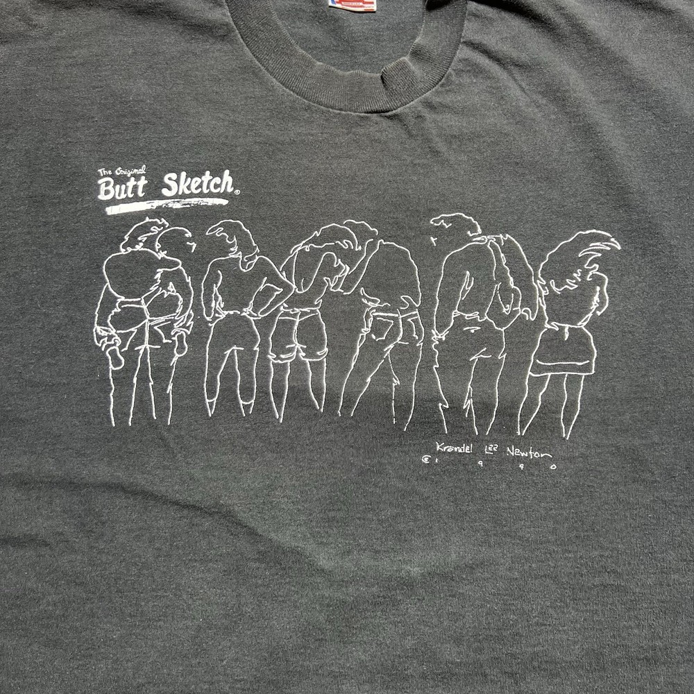 Vintage 90s 1992 The Original Butt Sketch Krandel Newton Art Shirt Size XL