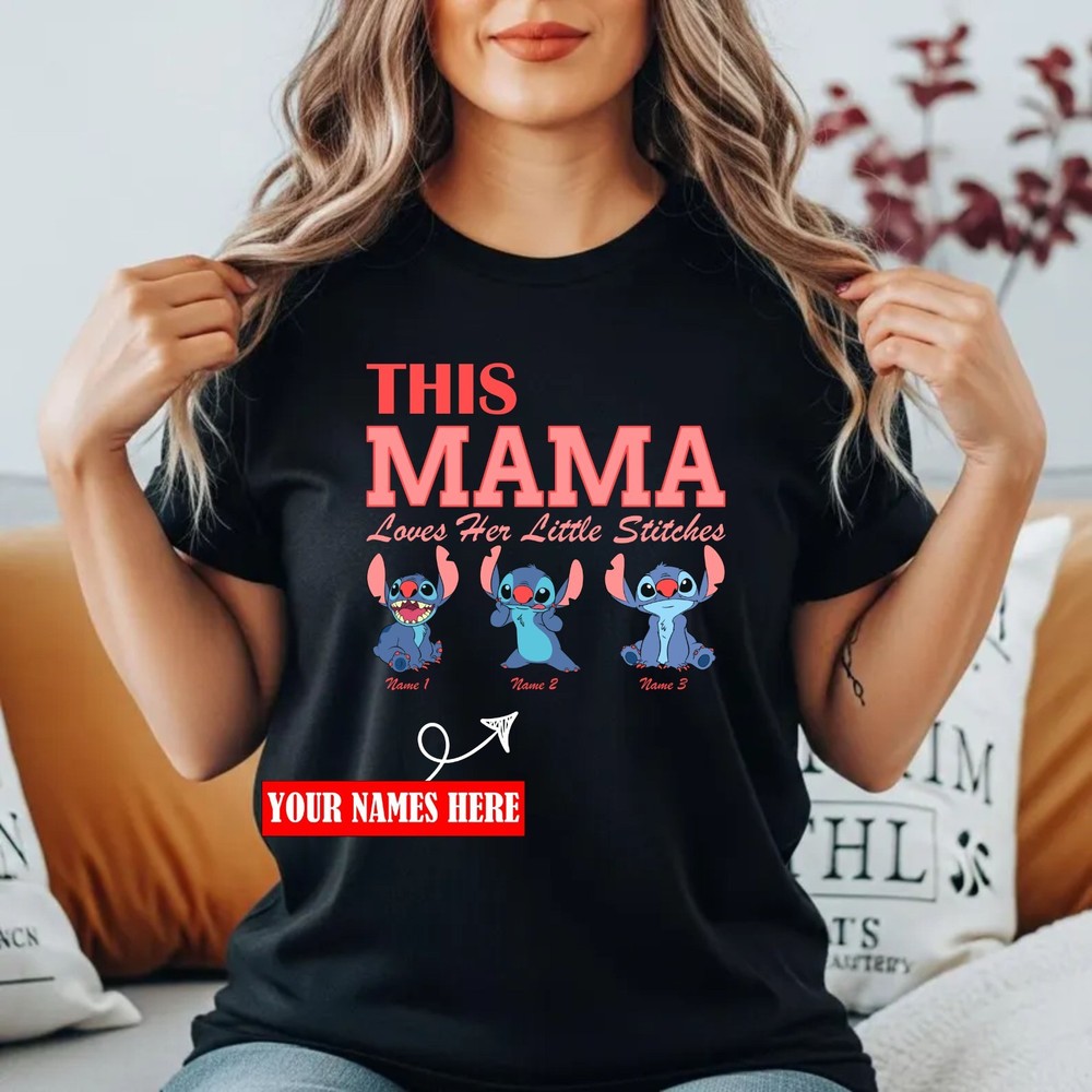 Personalised Mother's Day Lilo & Stitch T-Shirt Custom Names Funny Mum Gift Top
