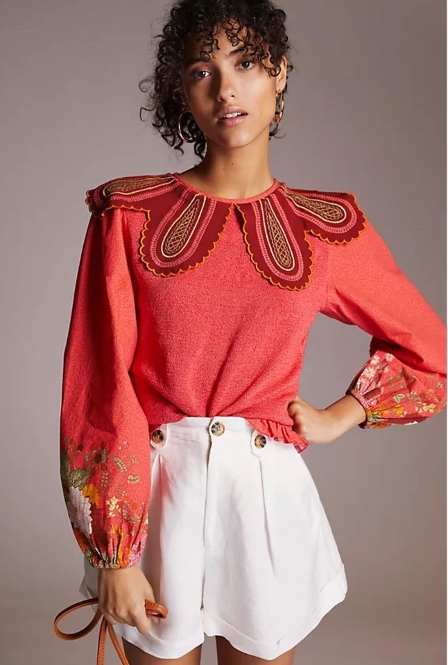 Anthropologie Blank London Aliyana Collared Ruched Top Deep Pink Medium