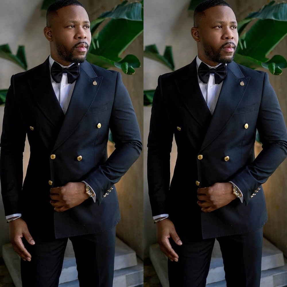 Black Men's Suit Formal 2Pcs Tuxedo Jacket Wedding Party Business Prom Evening
