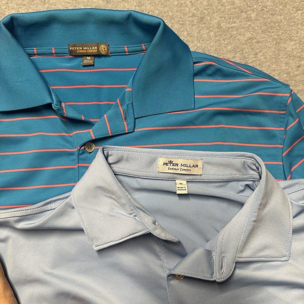 Peter Millar Golf Polo Shirt Mens Medium Blue Striped Summer Comfort Lot Of 2