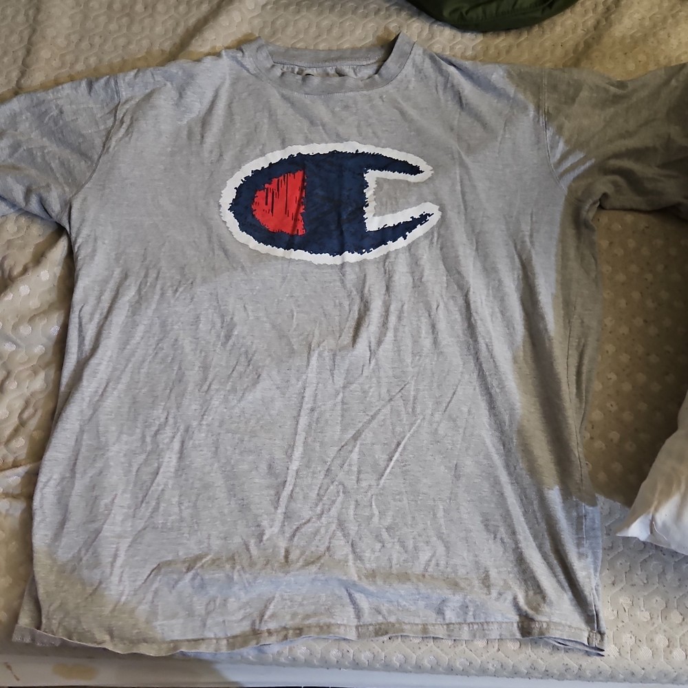 Champion Gray Cotton Men's 2XLT Crew Neck Logo Short Sleeve T-Shirt