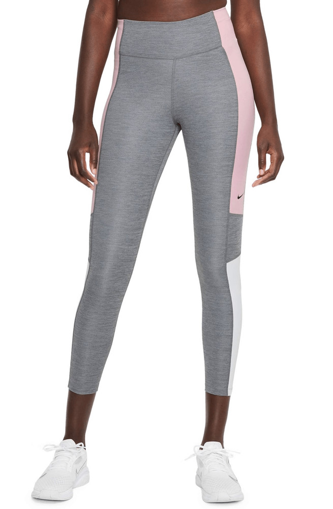 Nike Dri-Fit Mid-Rise Color Block Leggings Iron Grey/Htr/White/Black Size S