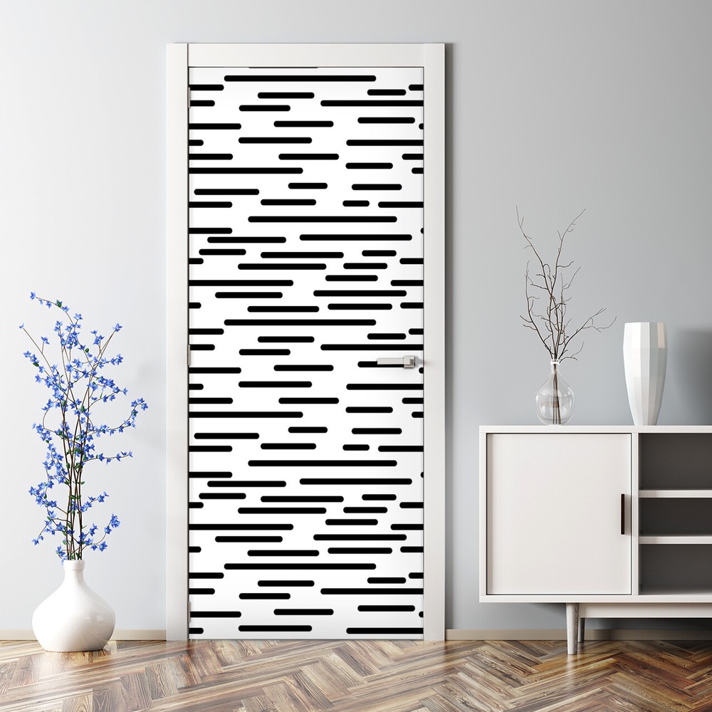 Geometric black and white self-adhesive door decal with smooth lines