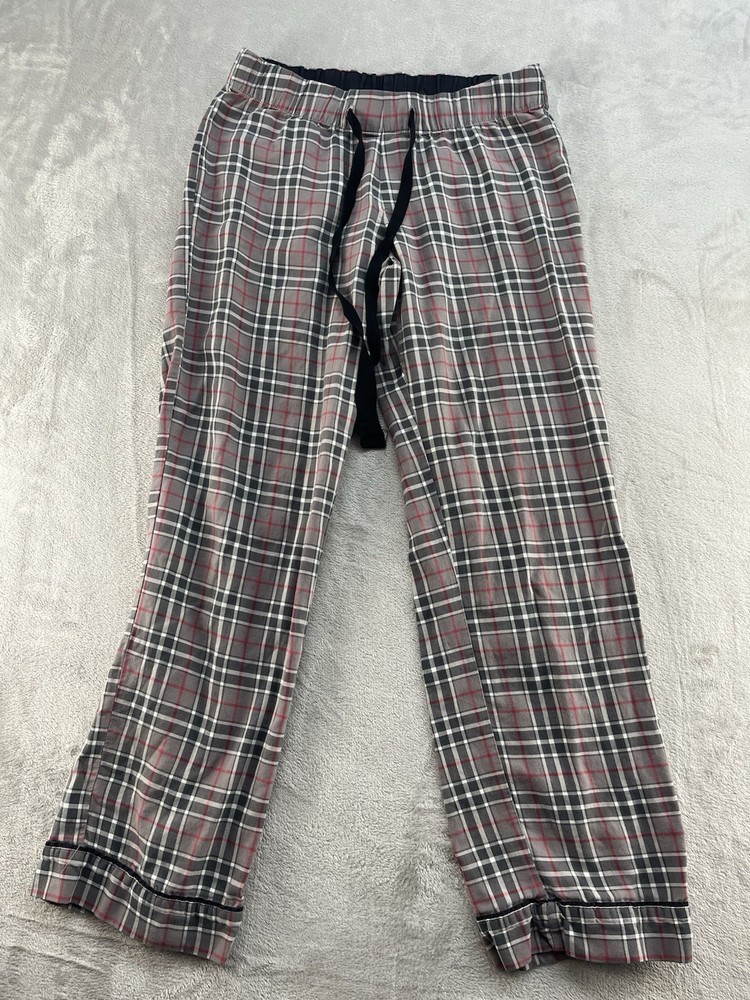 Alexandra Bartlett Pajama Pants Womens Small Plaid Gray Drawstring Cotton
