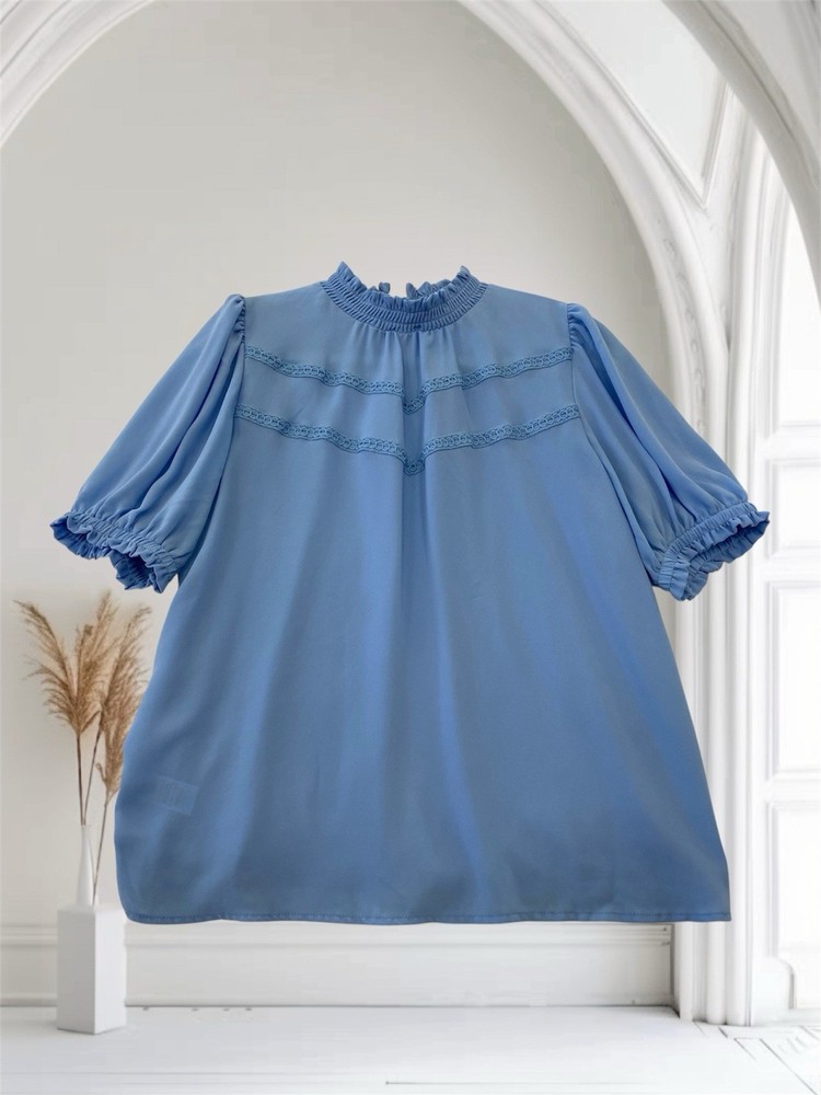 LOFT Womens Mock Neck Crochet Trim Shirt Sleeve Top Size Large Keyhole Neck