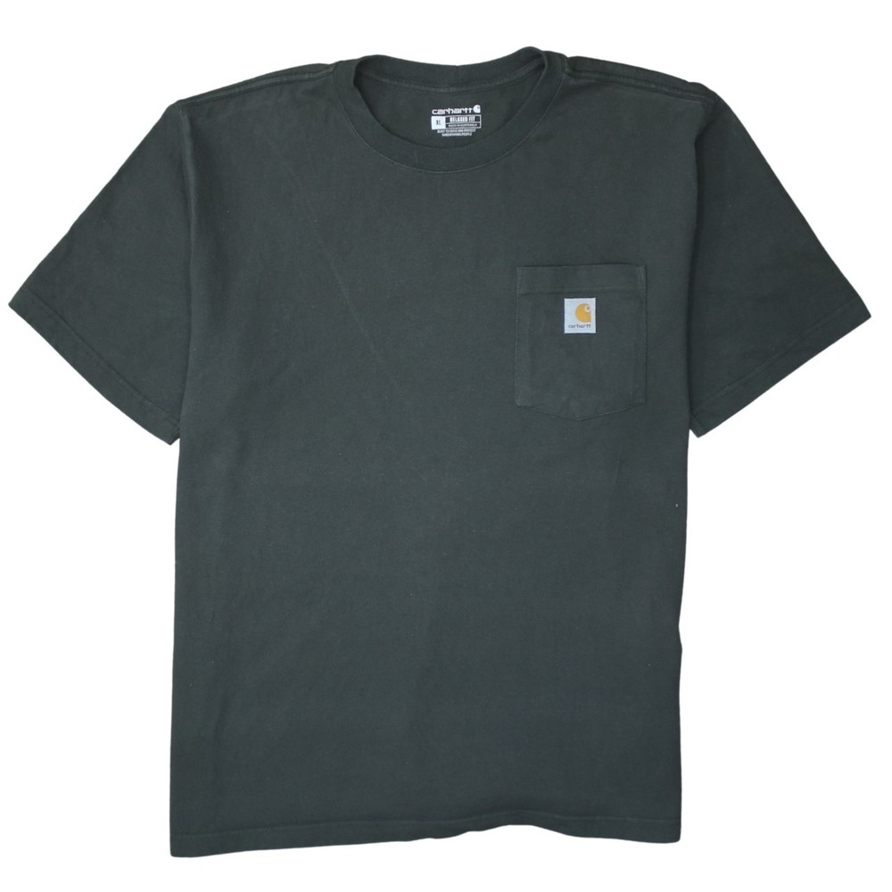 Carhartt Mens T Shirt Dark Green Heavyweight Workwear Chest Pocket Patch XL
