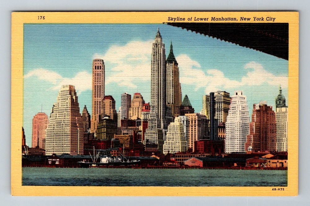 New York City NY, Lower Manhattan Skyscrapers Waterfront Vintage Postcard