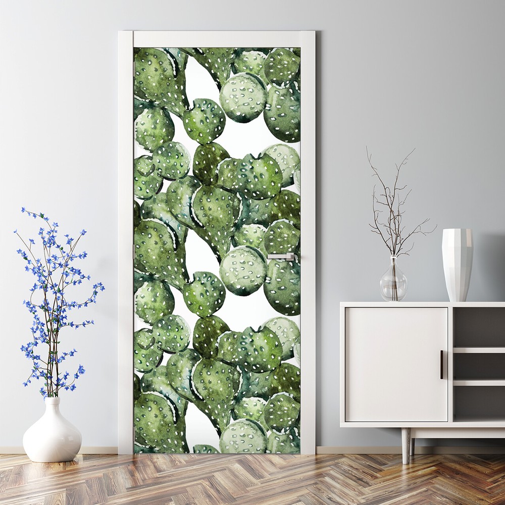 Adhesive Door sticker Painted cactus Watercolour Watercolour cactus wall cover