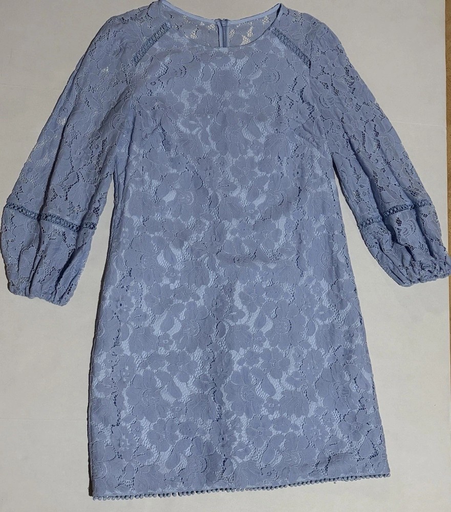 Vince Camuto Dress Size 14 Pastel Blue Floral Lace Puff Balloon Sleeves Lined