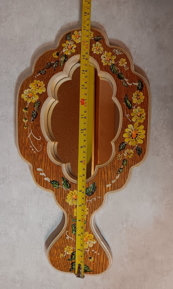 Handmade Wall Mirror Retro Cottage Chic Floral Painting Yellow Boho Room Decor