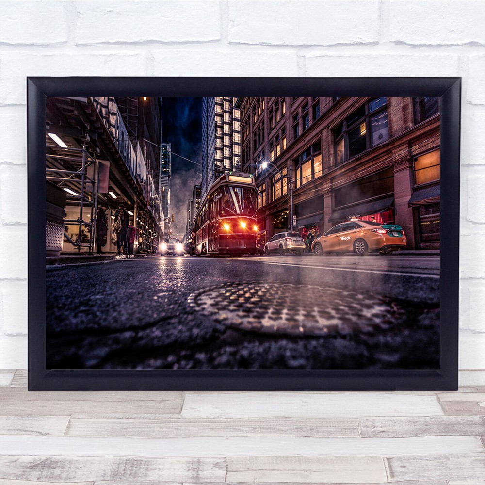 City Cityscape Night Toronto Street Tram car night life Wall Art Print