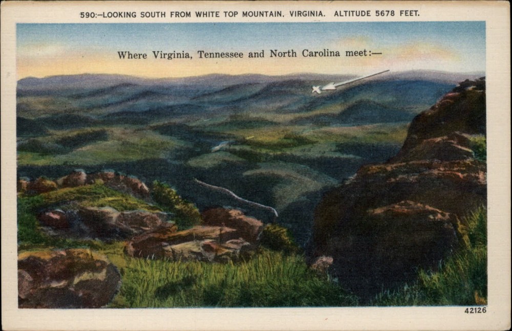 White Top Mountain Virginia aerial view scenic unused vintage linen postcard