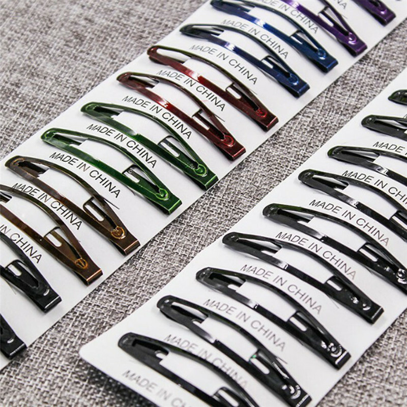 12Pcs Girls Snap Hair Clips Hair Pins BB Hairpin Black Metal Barrettes Accessory