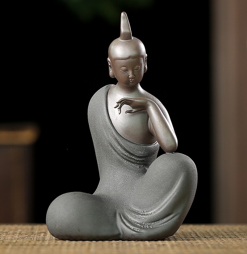 Chinese Zisha Clay Buddha Statue Zen Meditation Decor Solid Handcrafted Art