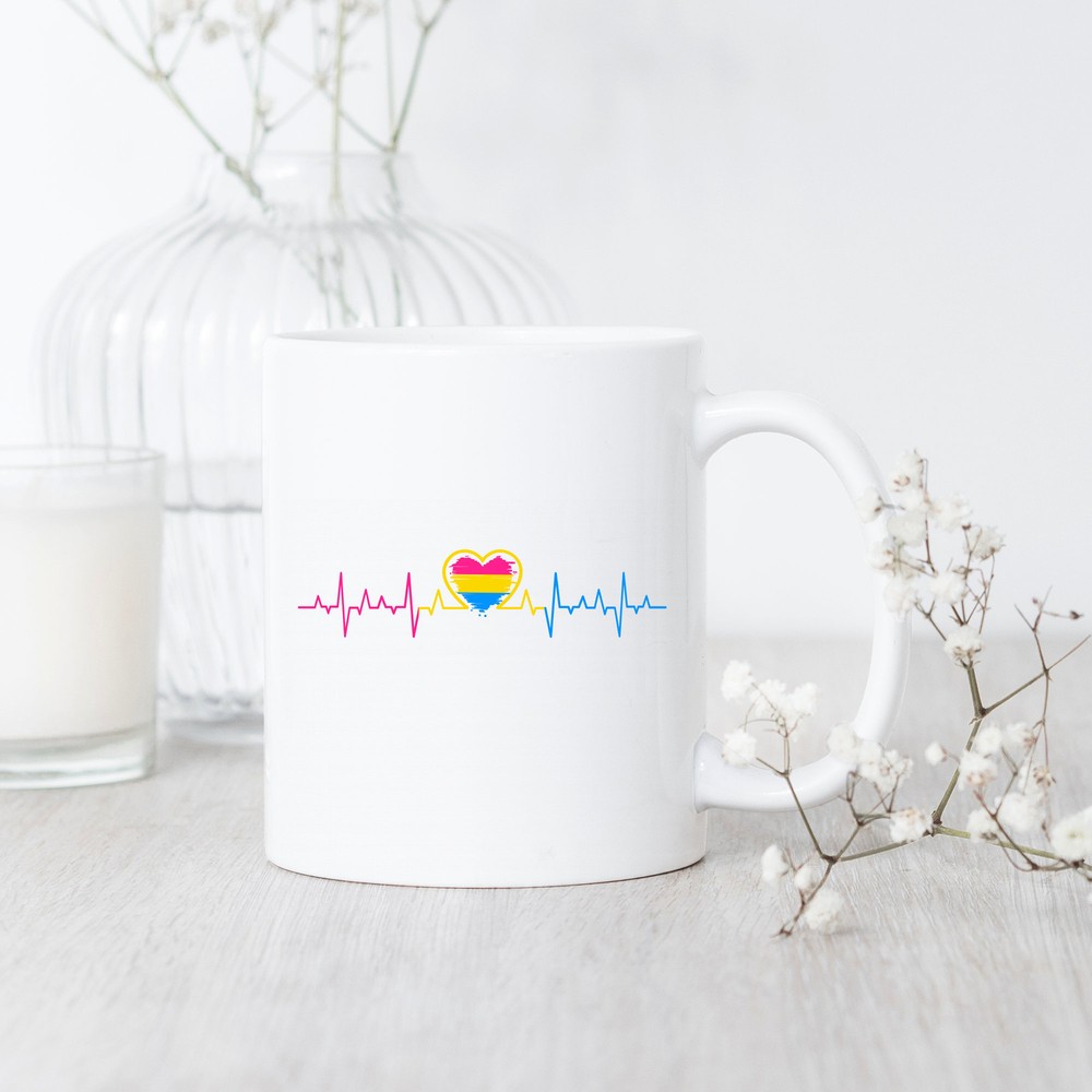 Pansexual Pride Heartbeat Coffee Mug for LGBTQ Gift