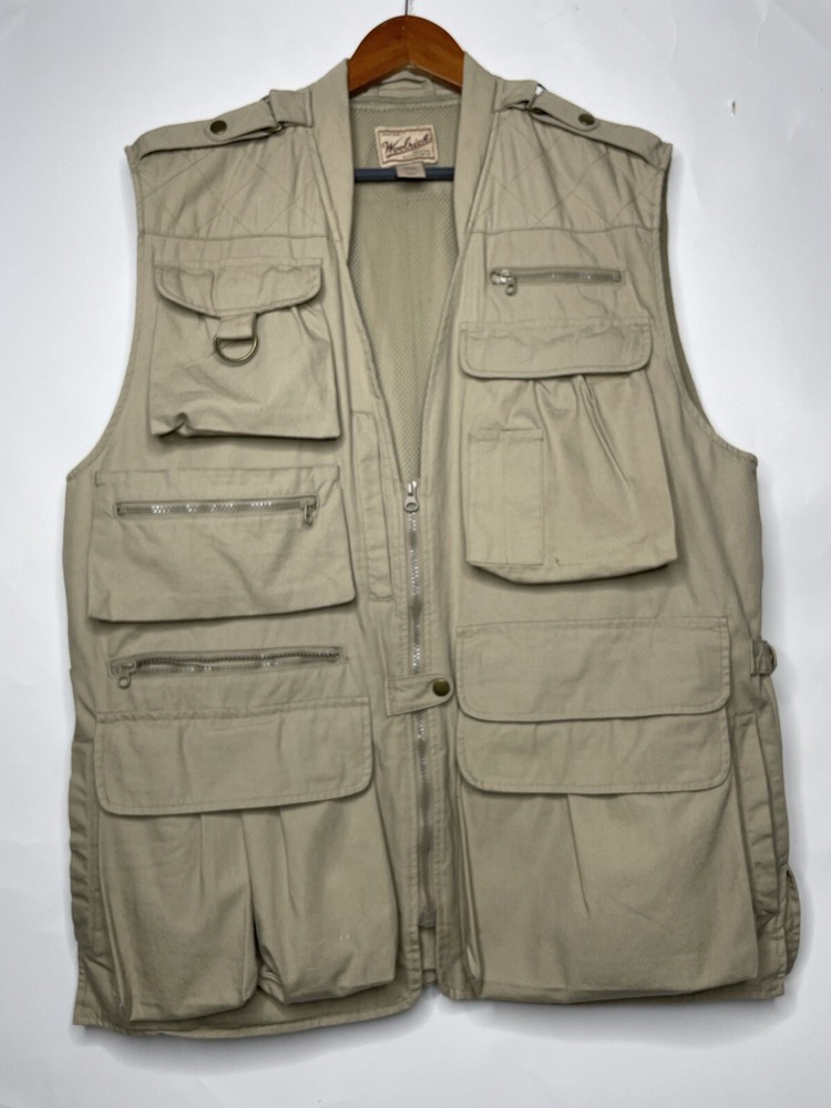 90s Woolrich Trail Fisherman Cargo Vest Large Beige Hiking Outdoor Vintage  