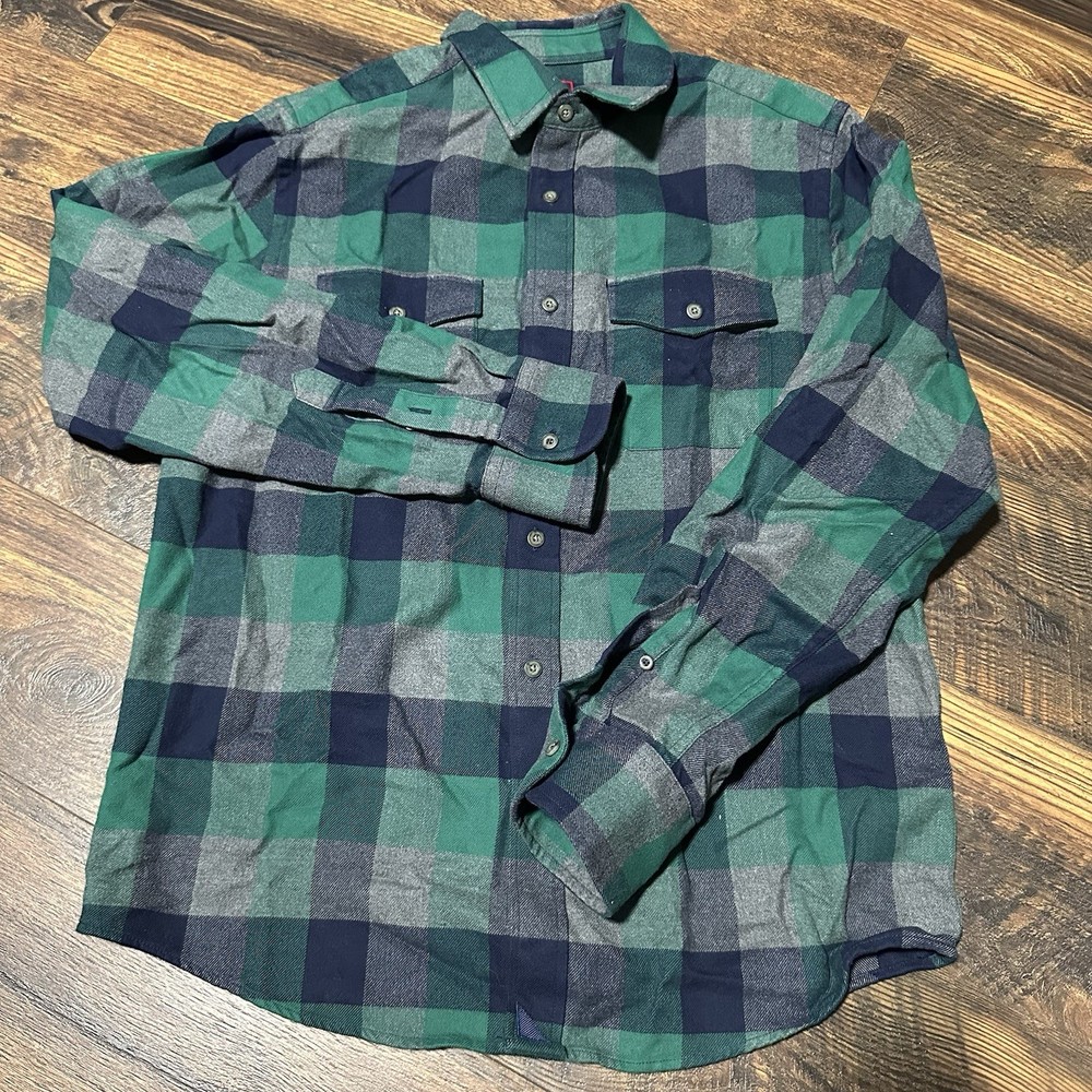 Untuckit Shirt Mens Medium Green Plaid Flannel Slim Fit Button Up Casual Soft