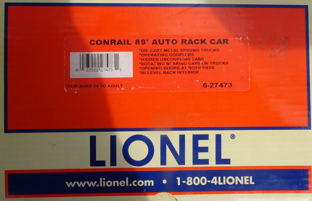 Lionel Conrail 89’ Auto Rack Car 6-27473! O Scale Screened Auto Carrier