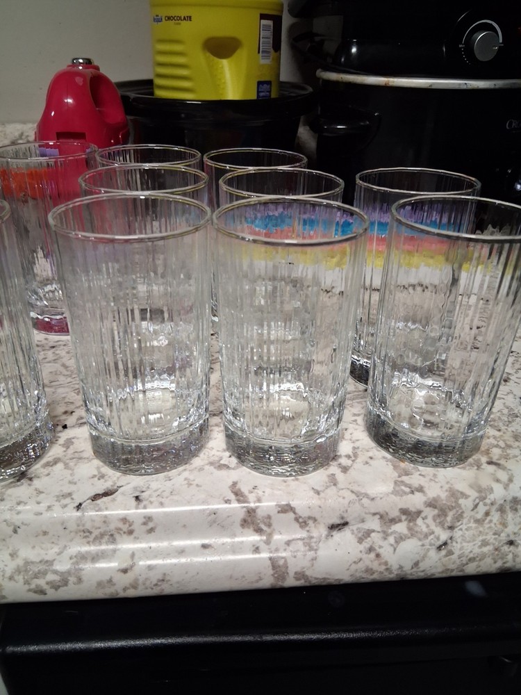Set of 8 Clear Ribbed Textured Glass Tumblers Round Drinking Glasses