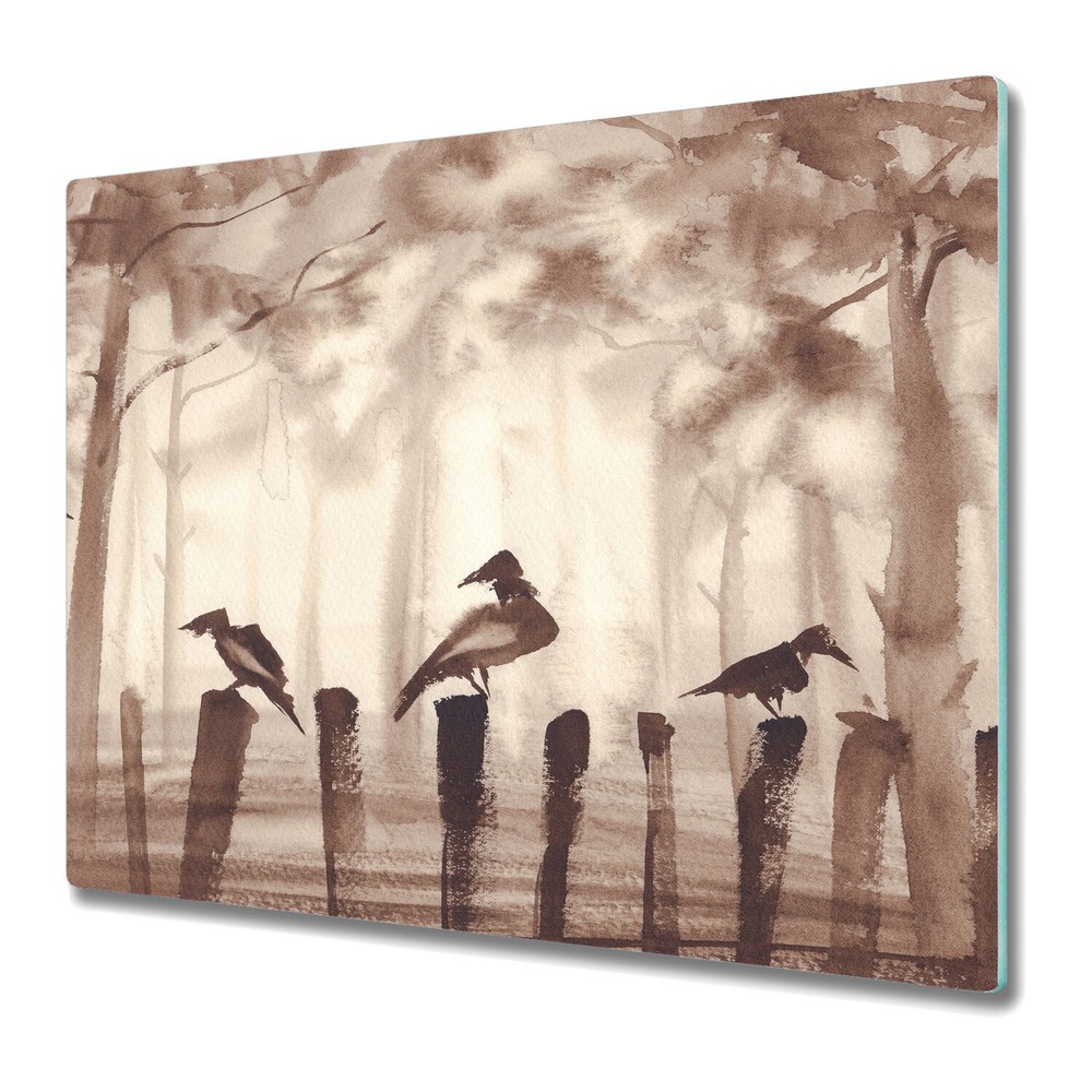 Serving Chopping Cutting Board Glass Cover Misty Forest Watercolour 60x52