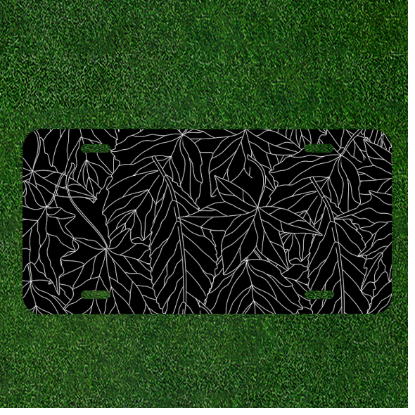 Custom Personalized Auto Tag With White And Black Leaves Design Art