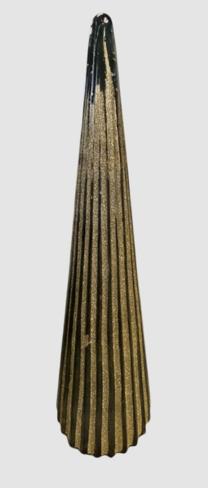 Neiman Marcus Black Striped Glitter Glass Christmas Tree Decoration-image