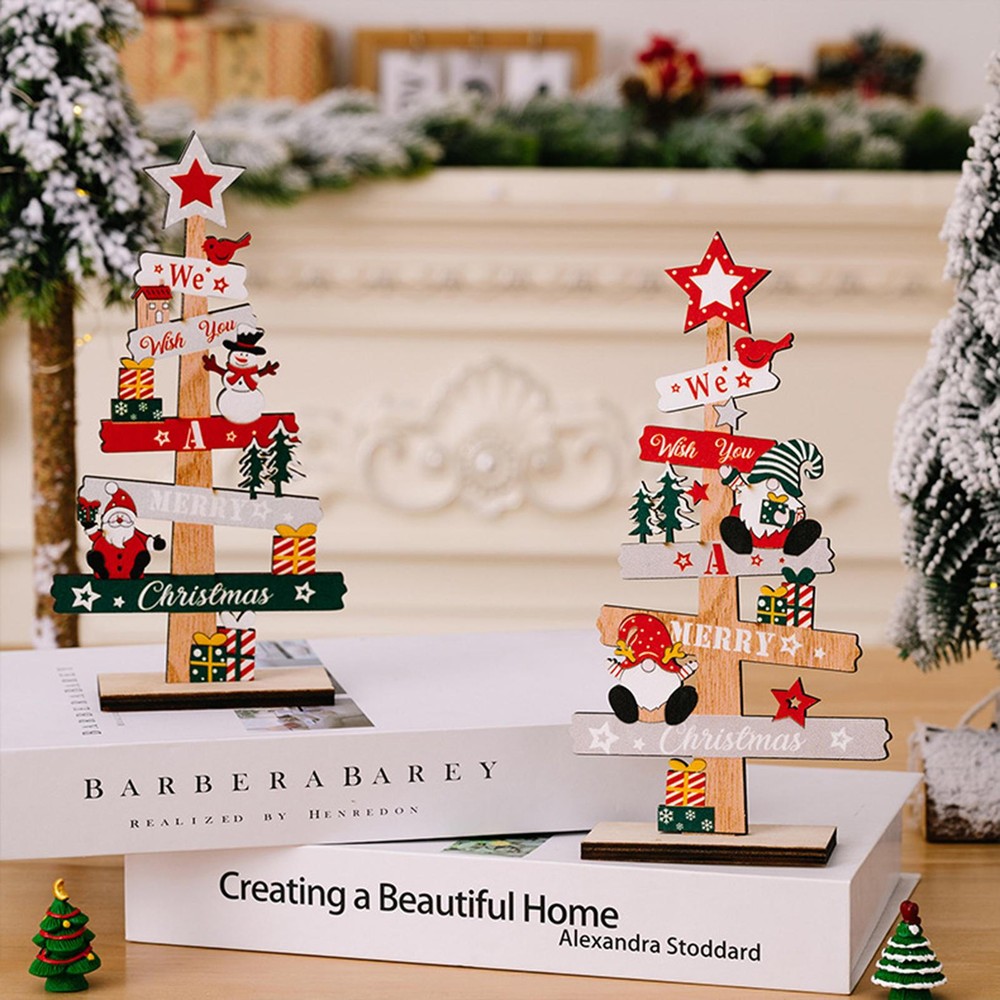 3x Desktop Christmas Wood Sign Standing Table Top Christmas Tree Sign Ornament
