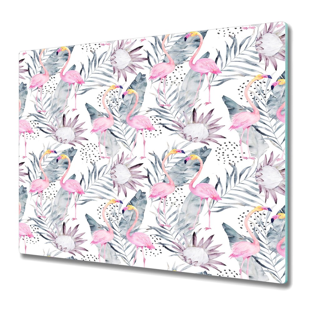 Glass Kitchen Chopping Board Flamingo Leaves Exotic Birds Flowers and Leaves