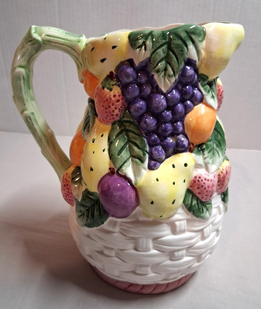 Vintage Fitz & Floyd Fruit Fair Pattern Pitcher with basket Weave Body