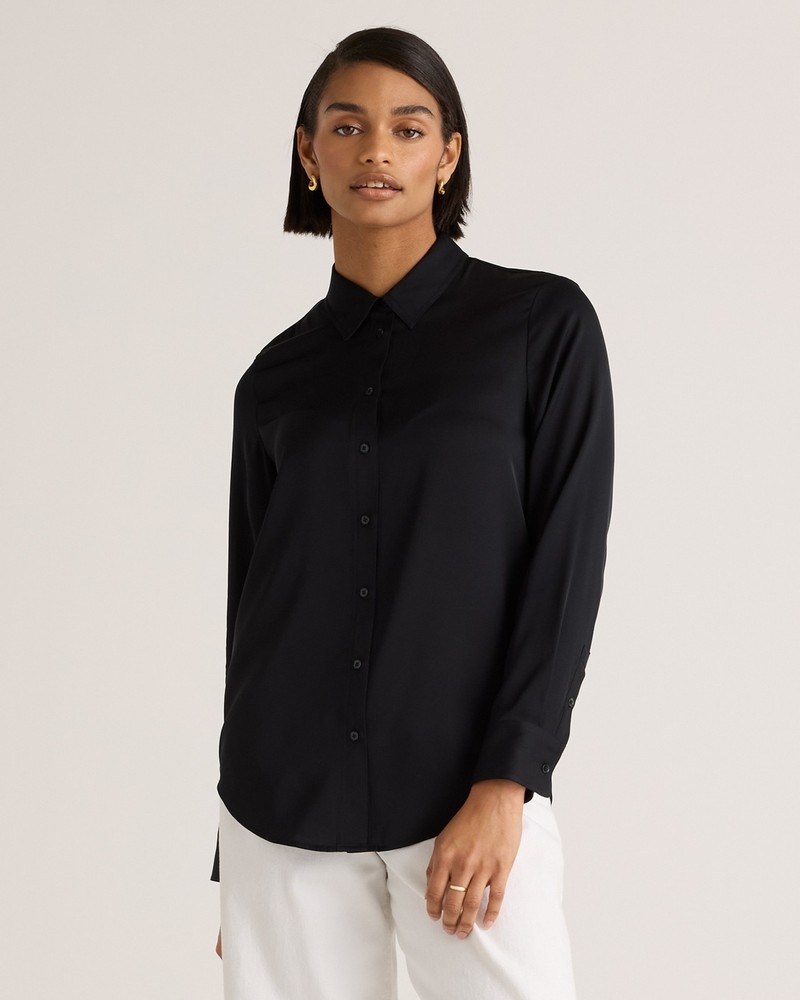 Quince Women's Washable Stretch Silk Blouse in Black, Size Medium
