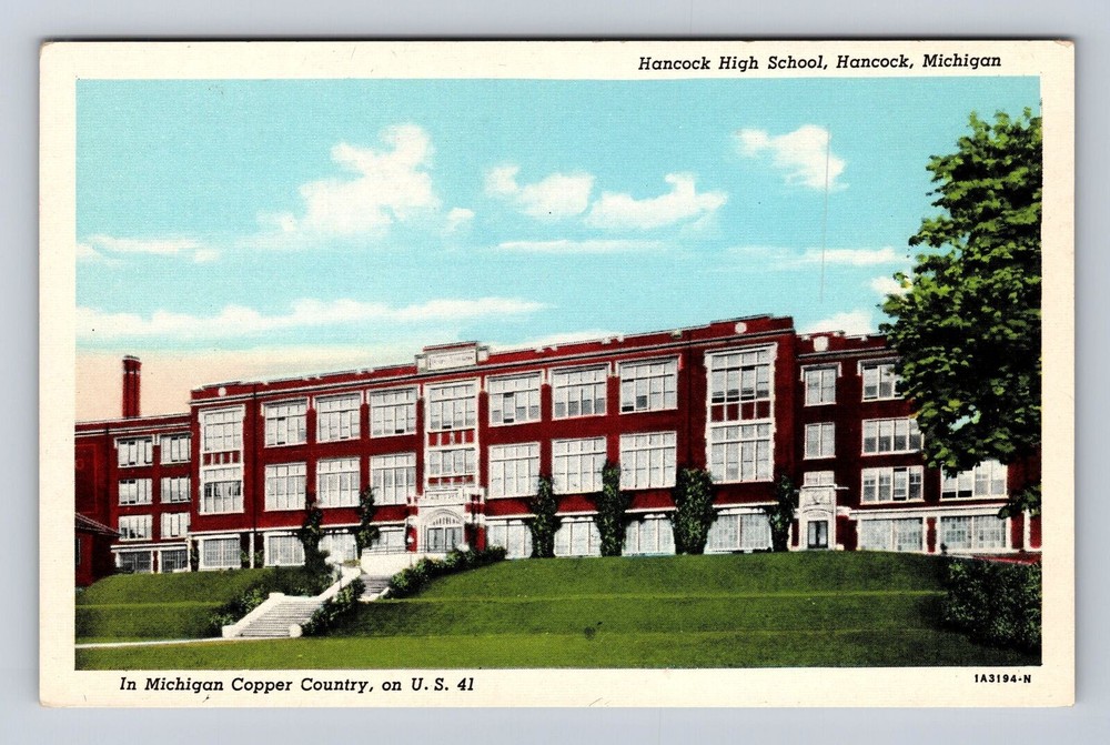 Hancock MI-Michigan, Hancock High School, Antique Vintage Souvenir Postcard