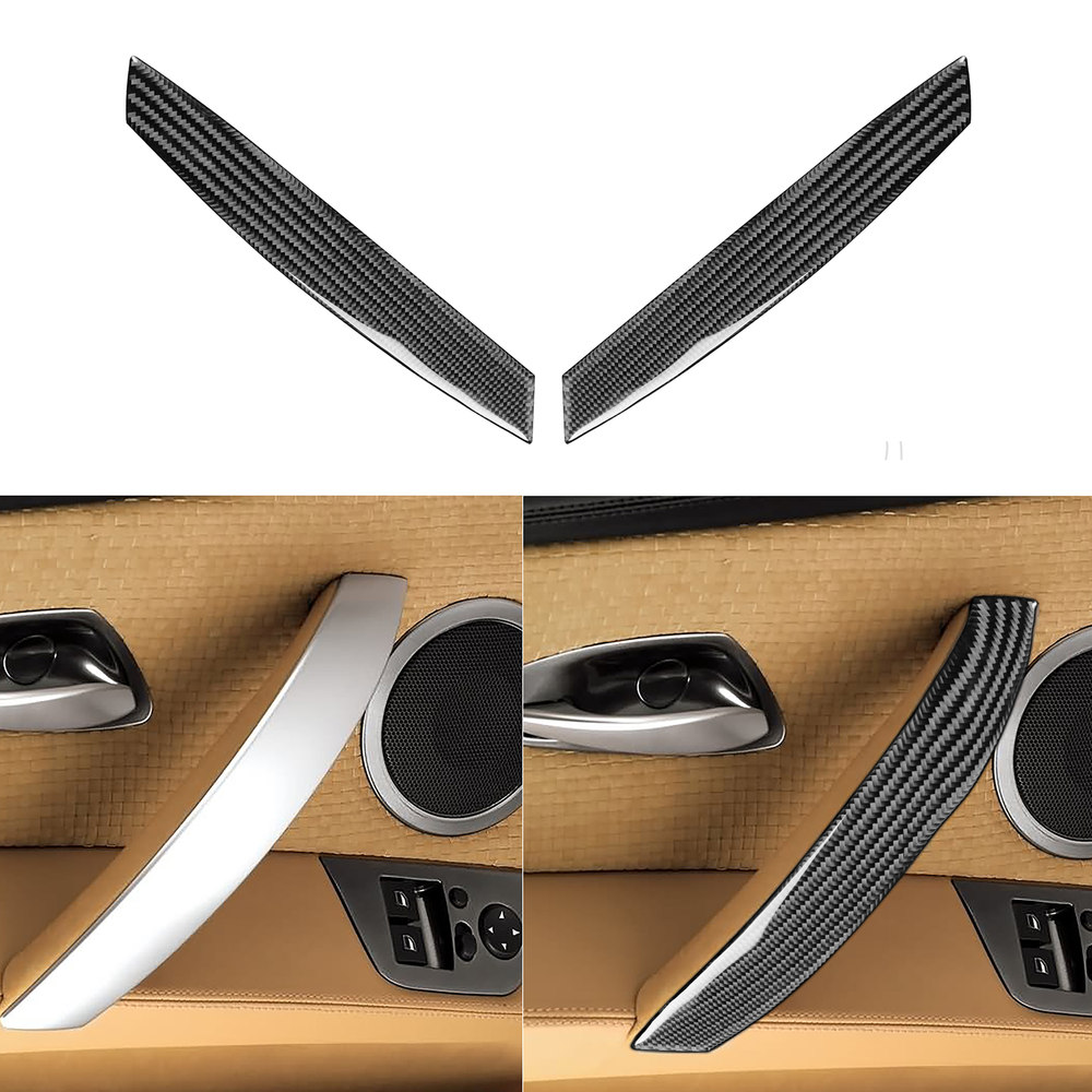 2Pcs Real Carbon Fiber Interior Door Handle Armrest Trim For BMW Z4 E85 2003-08