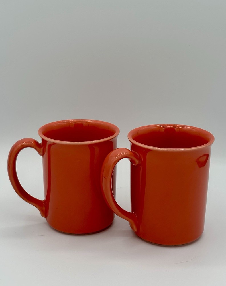 Set Of 2 Vintage Mid Century Corning Salmon/Coral Coffee Mugs A Must Have