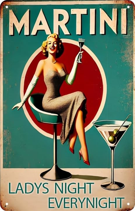 Vintage Martini Tin Sign Retro Beer Metal Poster Man Cave Wall Art Decor 8x12