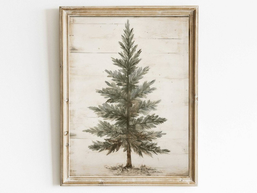Spruce Tree Art Christmas Tree Print Vintage Christmas Wall Art Minimalist Art