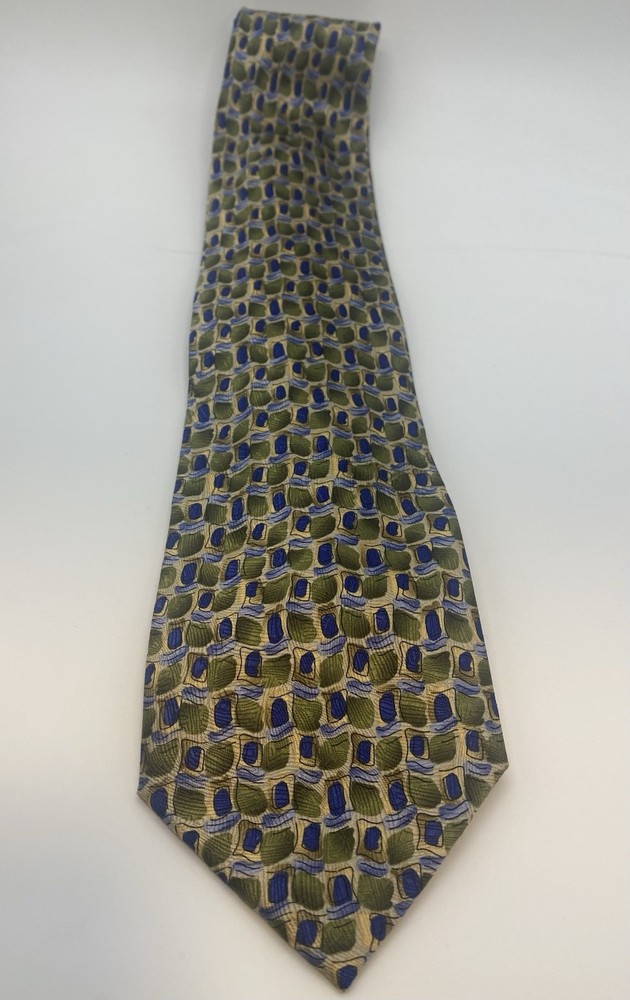 J. Garcia Green Blue Beige Silk Men's Tie Geometric Woven Designer Classic