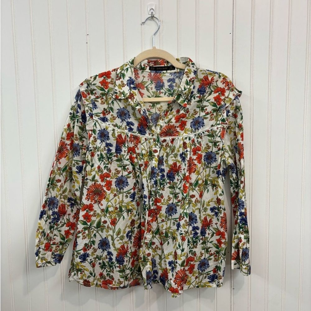 Zara Multicolor Floral cotton long sleeve button down Blouse