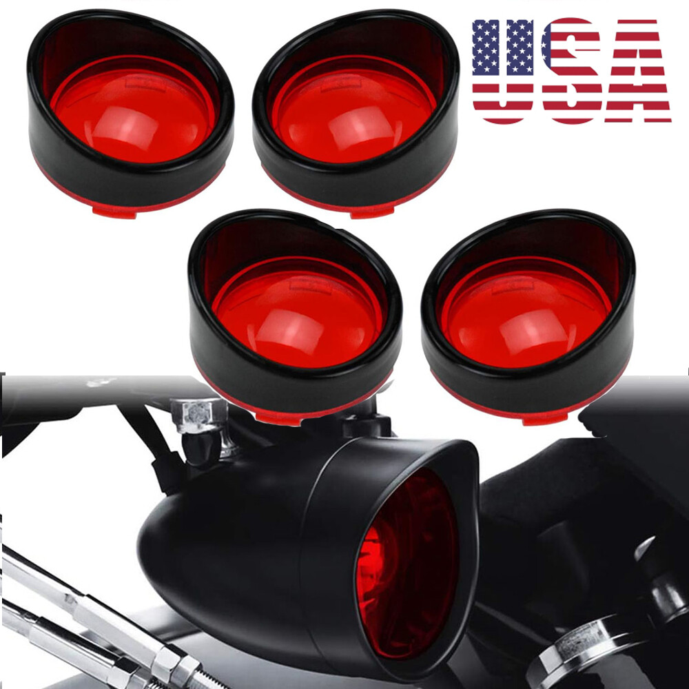 4pcs Red Turn Signal Light Lens Cover Bezels Visor For Harley Touring FLHX FLTRI