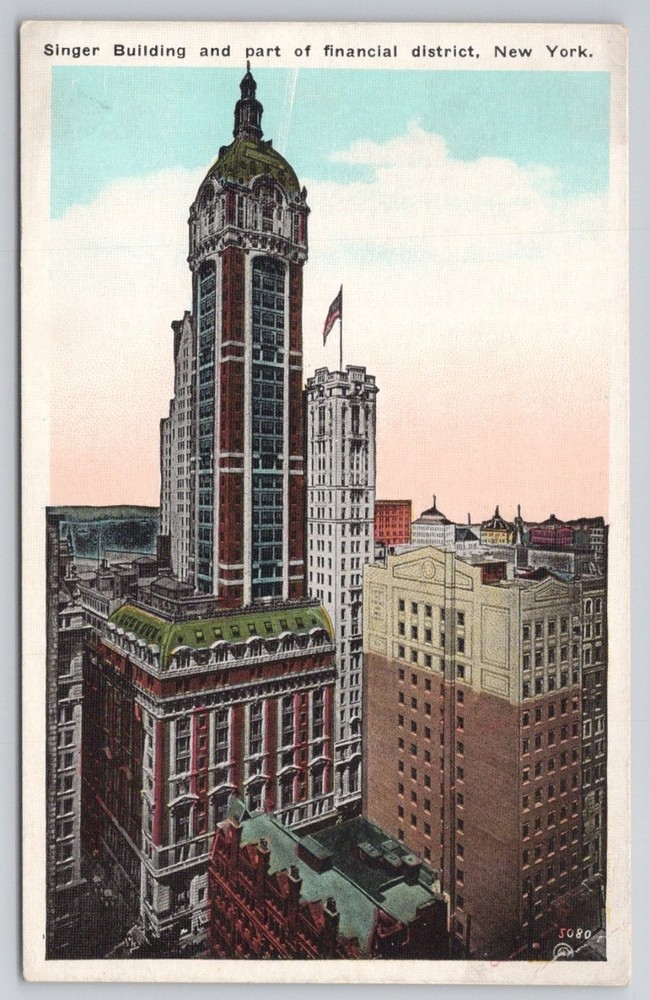 Singer Building Financial District NYC Skyscraper New York Postcard