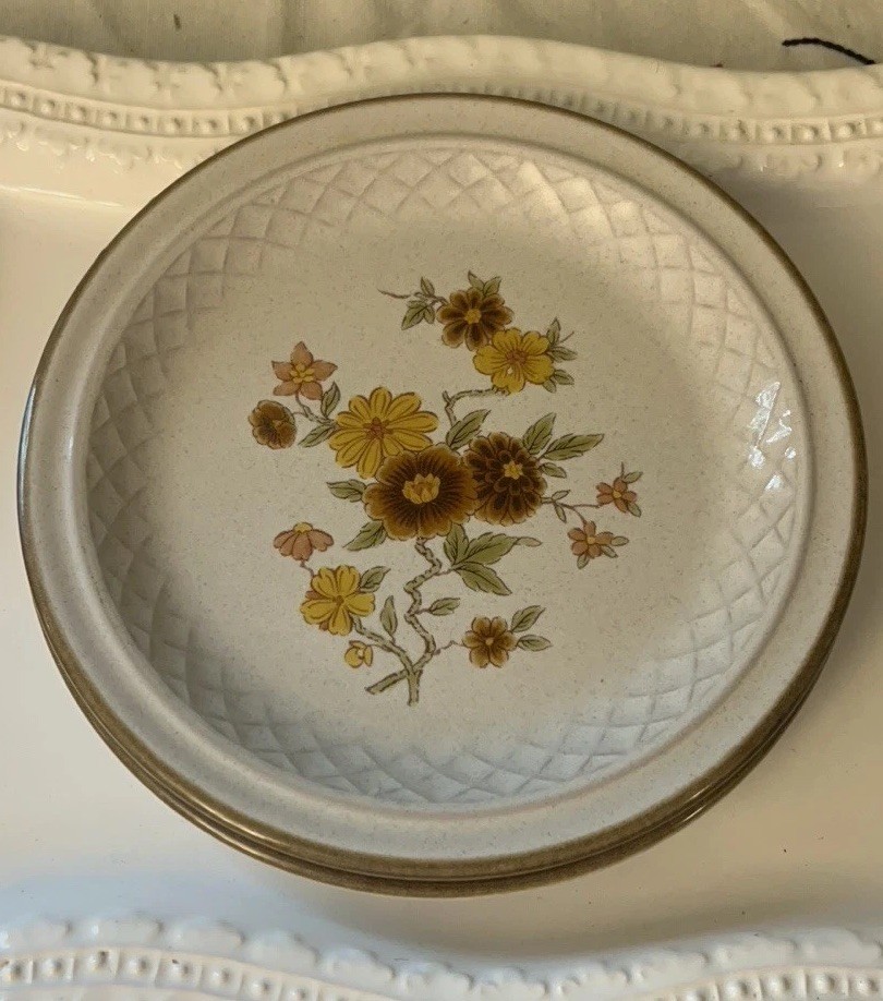 Vintage Stoneware Floral Salad Plates Made in Japan Set of 2