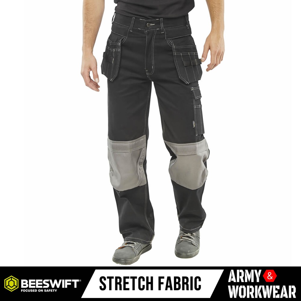 Mens Click Stretch Work Trouser Multi & Cordura Knee Pad Pockets Workwear Pants