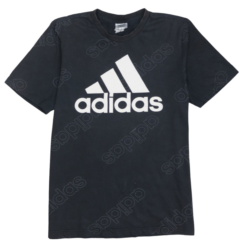 Adidas Mens T Shirt Black Cotton Large Trefoil Logo Graphic Tee Short Sleeve S