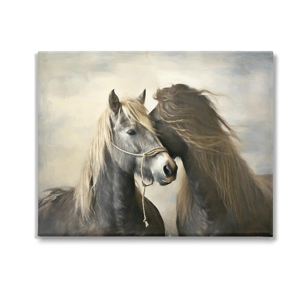 Traditional Hugging Horses Canvas Wall Art by Ramona Murdock