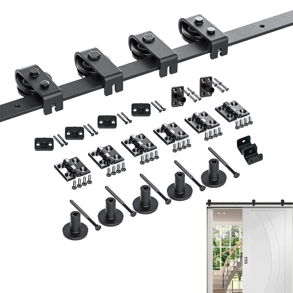 64in Modern Sliding Barn Door Hardware Kit with Foldable Closet Track Rail