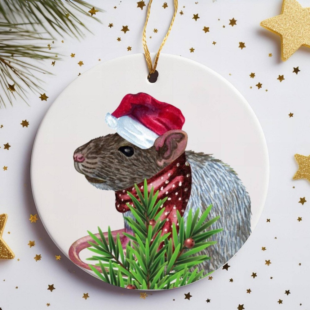 Cute Rat Christmas Ornament Santa Hat Rat Decoration Festive Animal Ornament