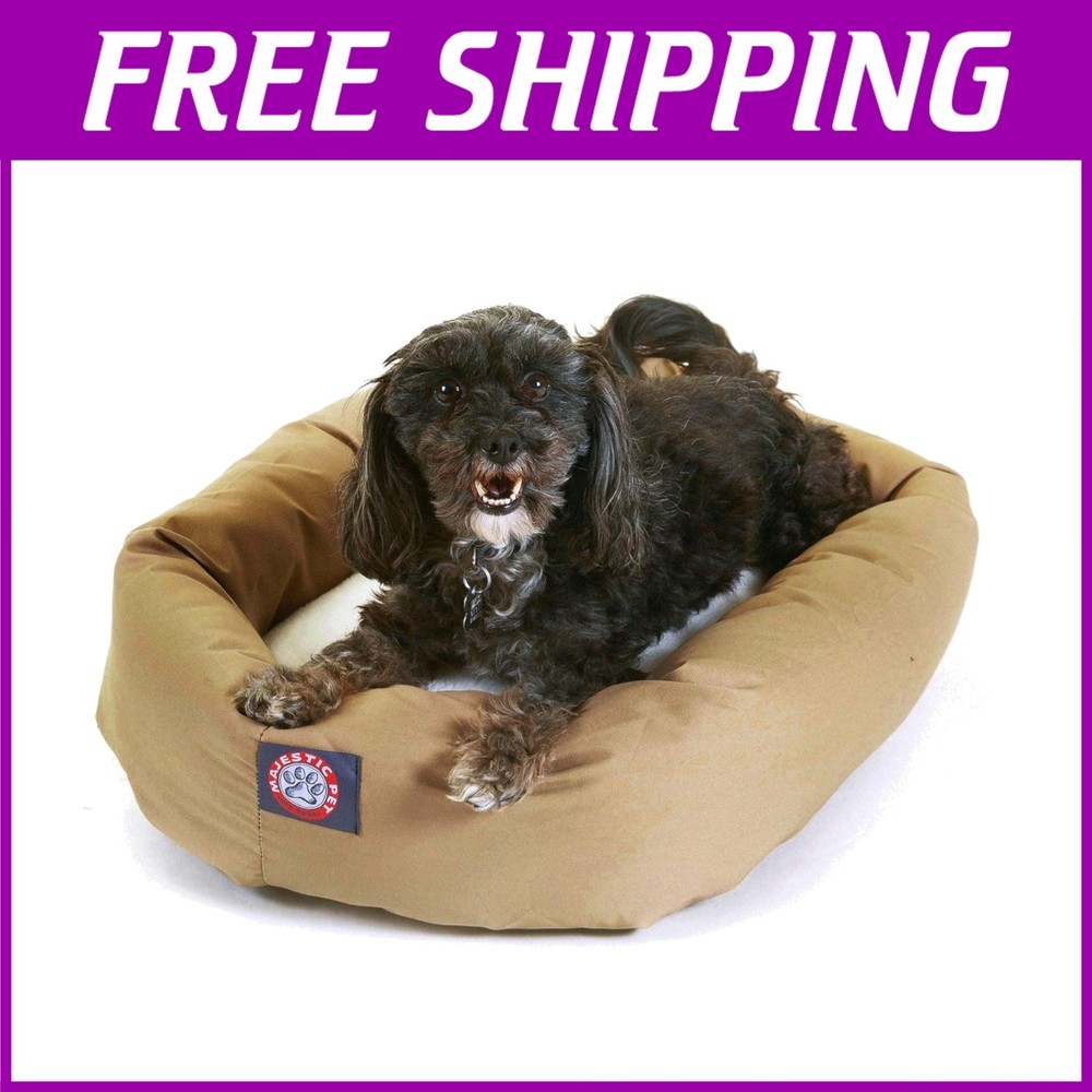 Waterproof 24-Inch Khaki Portable Dog Bed with Spine Support for Small Breeds