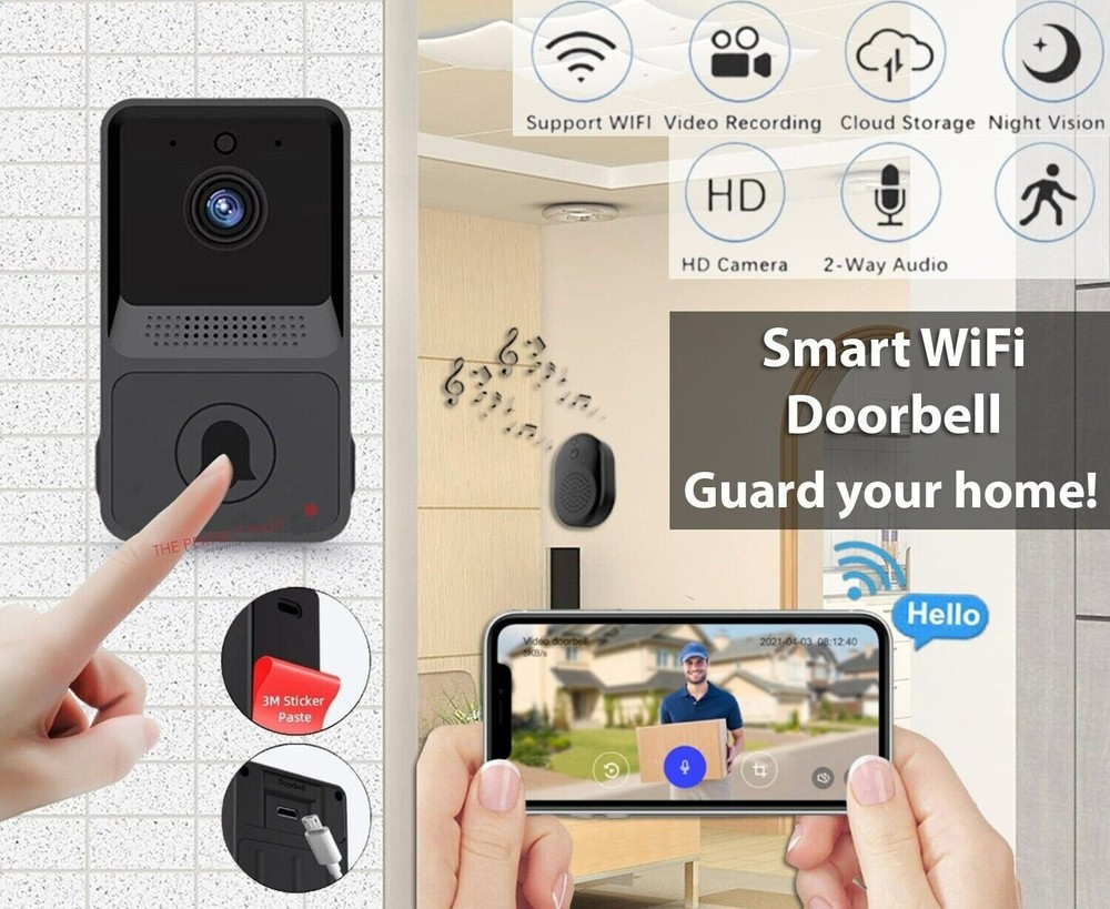 Smart Wireless WiFi Doorbell Intercom Video Camera Door Ring Bell Chime Security