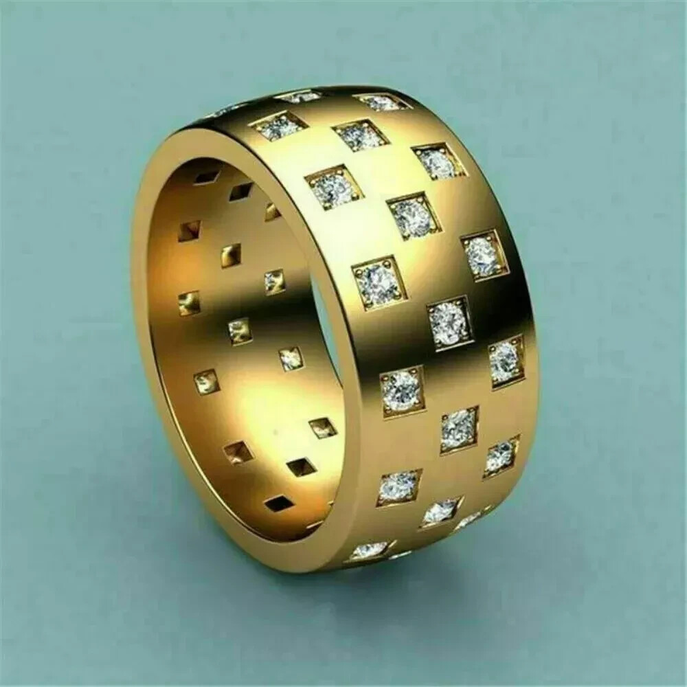 2.1Ct Round Cut Lab Created Diamond Men Wedding Band Ring 14K Yellow Gold Plated